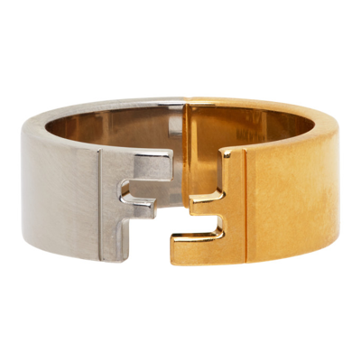 Fendi Gold And Silver Tone Logo Ring