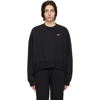 Nike Sportswear Essential Women's Fleece Crew Sweatshirt In Black,white