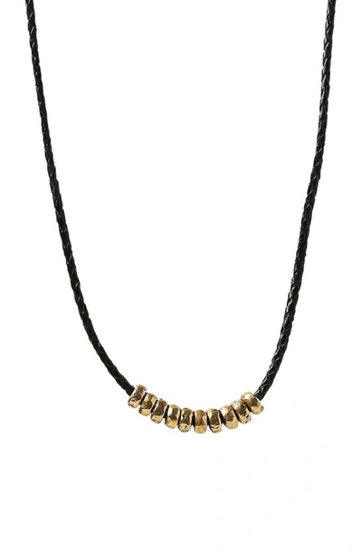 John Varvatos Frontal Bead & Braided Leather Necklace In Brass