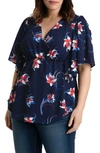 Kiyonna Seaside Serenade Top In Navy Floral Motif