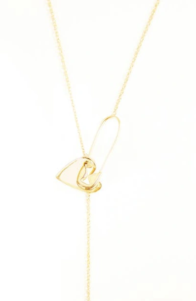 Adornia 14k Gold Vermeil Pin Heart Adjustable Lariat Necklace In Yellow Gold