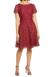 Shani Bateau-neck Short-sleeve Fit-&-flare Popover Lace Dress In Red