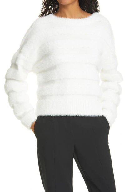 Milly Fuzzy Stripe Knit Sweater In White