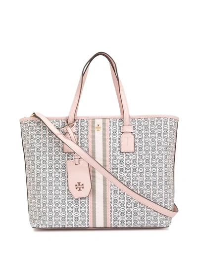 Tory Burch Small Gemini Link Canvas Tote In Coastal Pink/gold