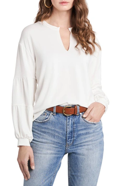 1.state Long Sleeve Split Neck Knit Top In Soft Ecru