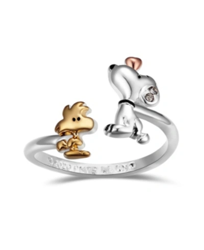 Peanuts Snoopy And Woodstock Bypass Ring In Tri-tone Flash Plated