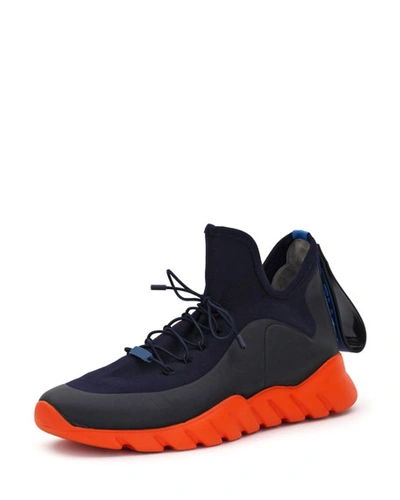 Fendi Men's Runway High-top Scuba Sneakers In Blue/black