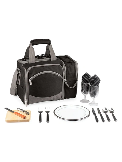 Picnic Time Malibu 16-piece Flatware & Picnic Basket Cooler Set In Black