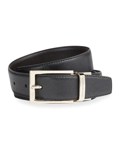 Ermenegildo Zegna Men's Saffiano Leather Belt In Black