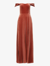 Jenny Yoo Issa Off-shoulder Velvet Maxi Dress In Pink