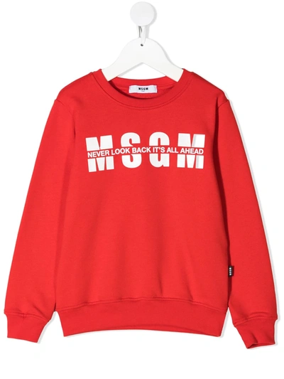 Msgm Kids' Logo-print Cotton Sweatshirt In Rosso