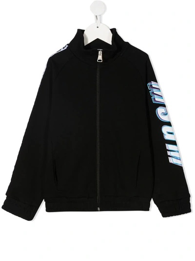 Msgm Teen Logo-print Zip-up Sweatshirt In Black