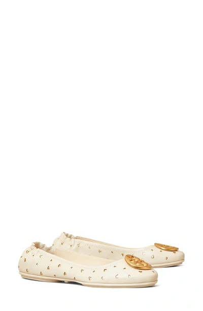 Tory Burch Minnie Travel Ballet Flat, Cut-out Leather In New Cream/gold