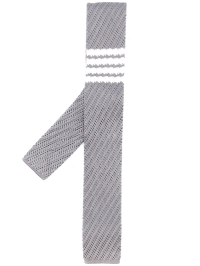 Thom Browne 4-bar Knitted Silk Tie In Grey
