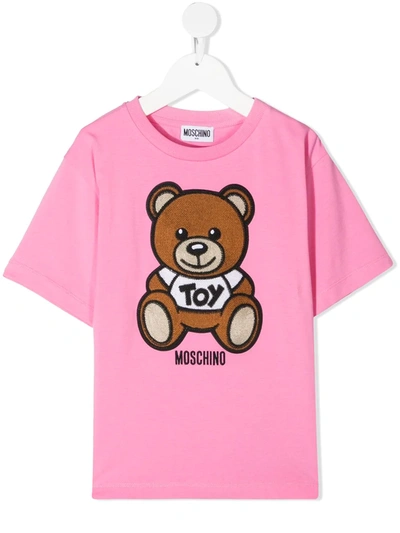 Moschino Teen Teddy Logo Print T-shirt In Pink