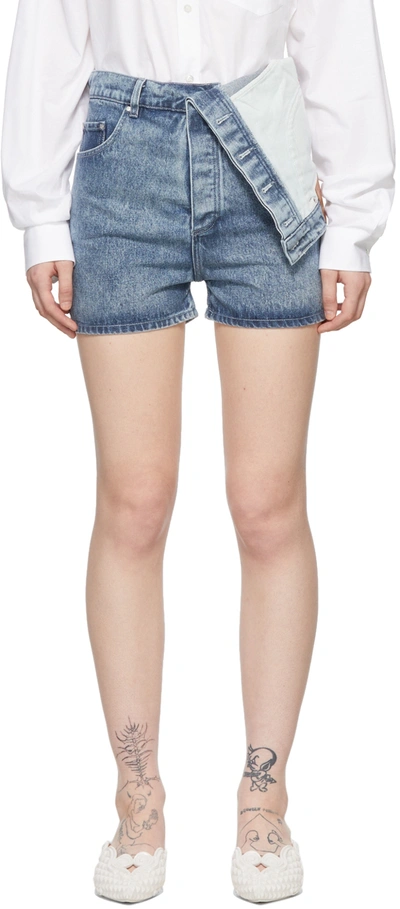Y/project Y Project Denim Shorts With Asymmetrical Waist In Ice Blue