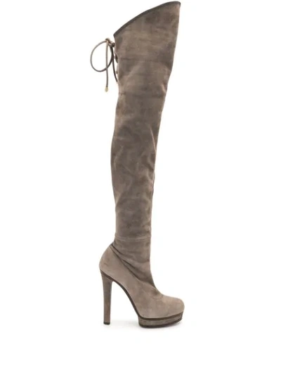 Pre-owned Gucci 140mm Above-the-knee Boots In Grey