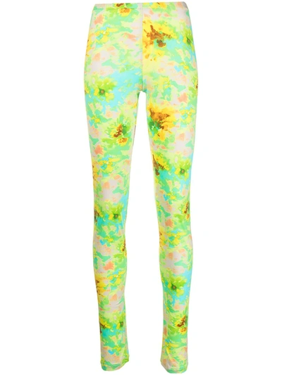 Msgm Floral-print Leggings In Green
