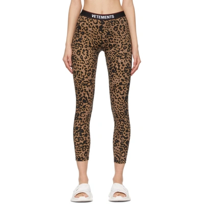 Vetements Logo-waistband Leopard-print Jersey Leggings In Schwarz