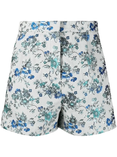 Pinko Puro Shorts In Floral Brocade In Grey,blue,silver