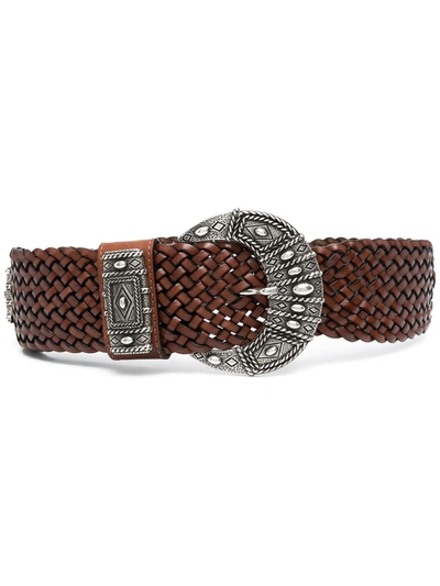 Etro Cabochon-embellished Woven Belt In Brown