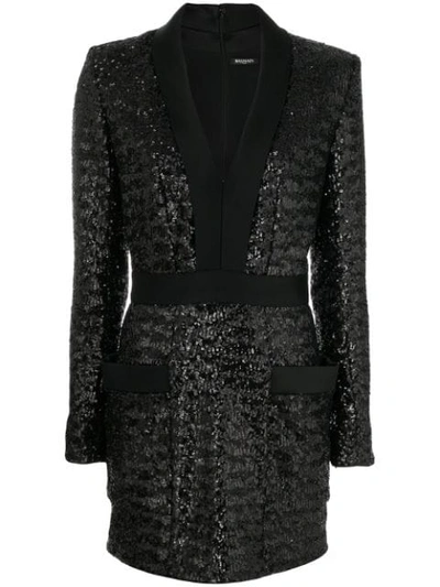 Balmain Satin-lapel Sequin-embellished Mini Dress In Black