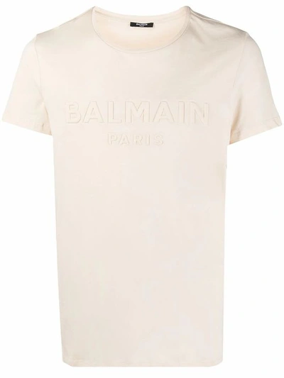 Balmain Men's Vh1ef000b0380kf Beige Cotton T-shirt In Brown