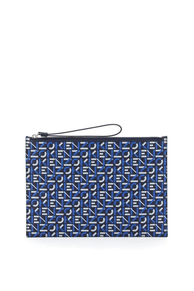 Kenzo Monogram Large Clutch Bag In Blue In Multi
