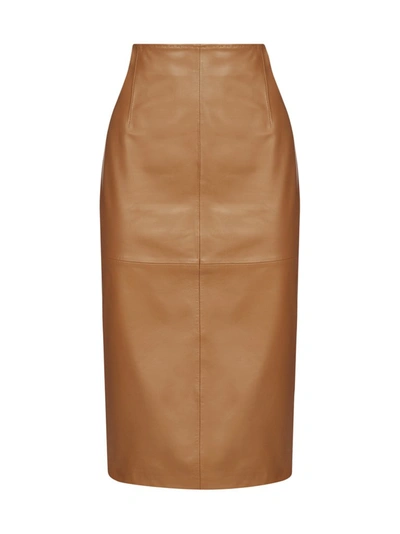 Max Mara Torquay Leather Skirt In Beige