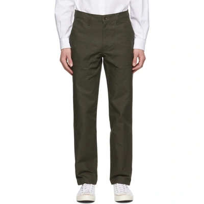 Naked And Famous Khaki Canvas Work Trousers In Greencanvas