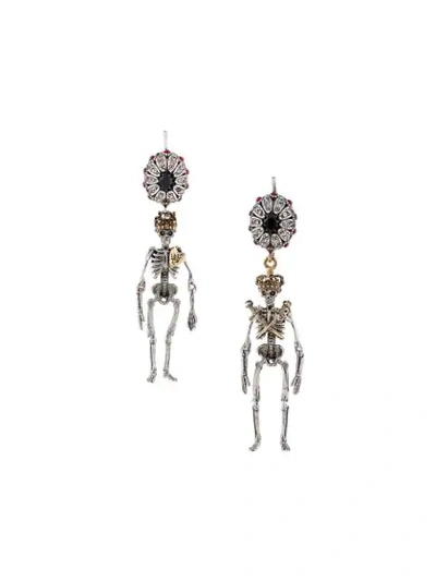 Alexander Mcqueen King And Queen Skeleton Earrings, Gold, One Size In Gold/silver 