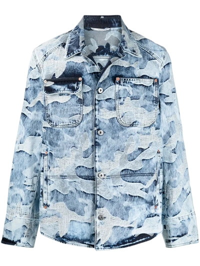 Valentino Embroidered Camouflage Buttoned Denim Jacket In Light Blue