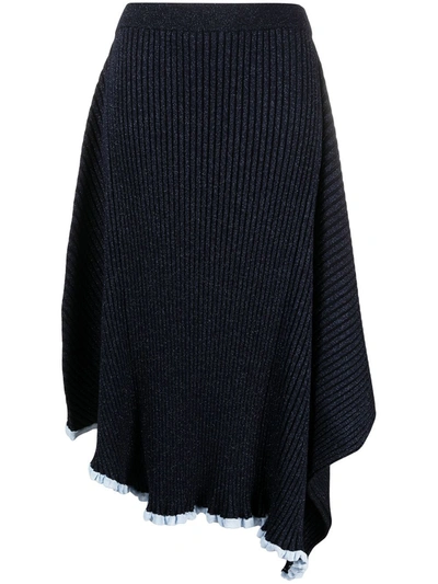 Jw Anderson Infinity Metallic-thread Knitted Skirt In Navy