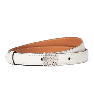 Loewe Anagram Plaque Thin Leather Belt In White