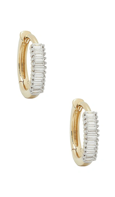 Stone And Strand Up And Down Baguette Diamond Huggie Earrings In Gold & Diamond