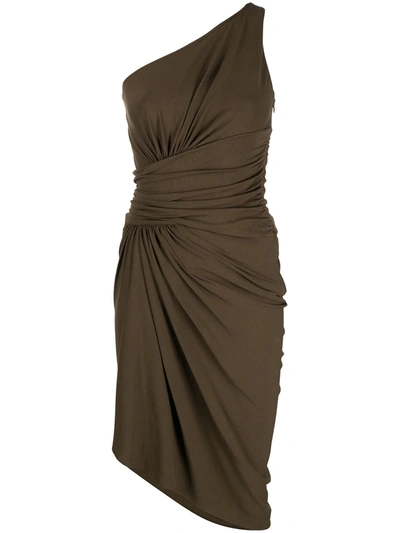 Alexandre Vauthier Asymmetrical One-shoulder Ruched Dress In Bronze