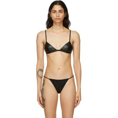 Fleur Du Mal Faux Leather Soft-cup Triangle Bra In 0100 Black