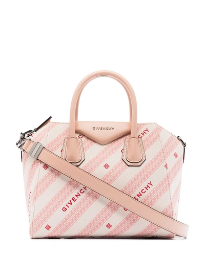 Givenchy Pink Antigona Small Canvas Tote Bag In White