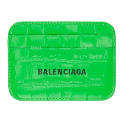 Balenciaga Green Croc Cash Card Holder In 3860 Flugrn