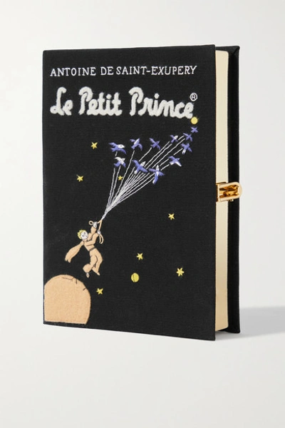 Olympia Le-tan Le Petit Prince Embroidered Appliquéd Canvas Clutch In Black