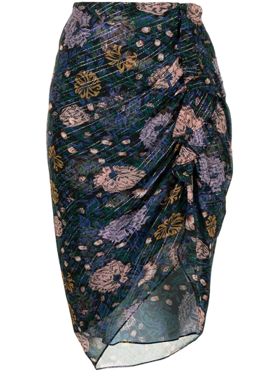 Veronica Beard Hazel Ruched Floral-print Fil Coupé Silk-blend Chiffon Skirt In Black Multi