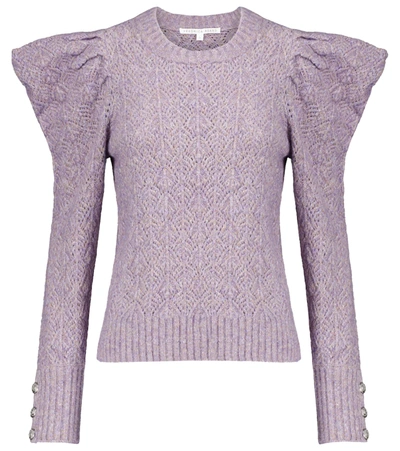 Veronica Beard Novah Pointelle Puff Sleeve Sweater In Lilac