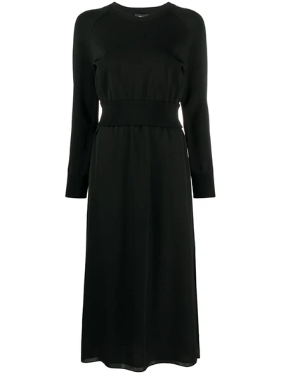 Theory Layered Stretch-ponte And Silk-crepe De Chine Midi Dress In Black