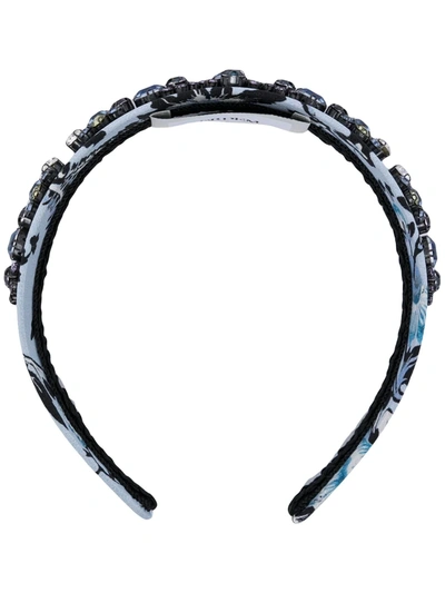 Erdem Embellished Floral Silk Headband In 蓝色