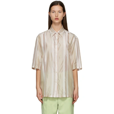 Acne Studios Beige & Red Striped Short Sleeve Shirt In Multi-colour