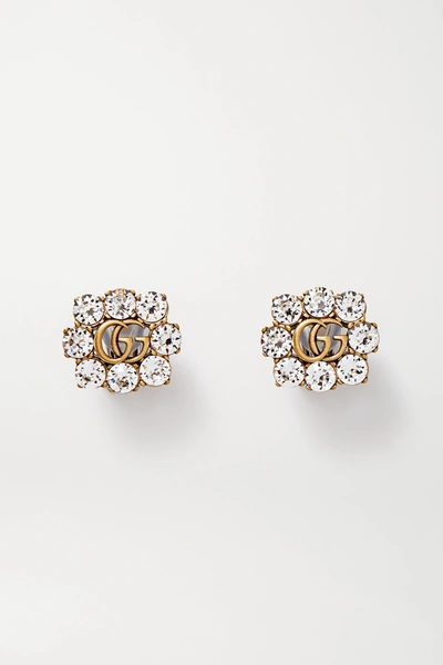 Gucci Gold-tone Crystal Double G Clip-on Earrings