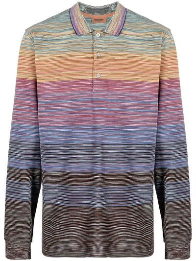 Missoni Striped Cotton-jersey Long-sleeved Polo Shirt In Orange