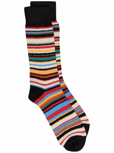 Paul Smith Striped Textured Cotton-blend Socks In Neutral