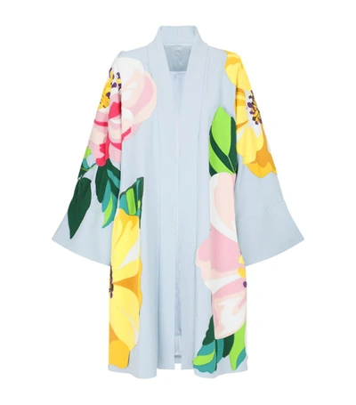 Dolce & Gabbana Charmeuse Robe Coat With Intarsia In Azure