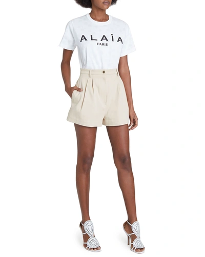 Alaïa Pleated Cotton Shorts In Nude